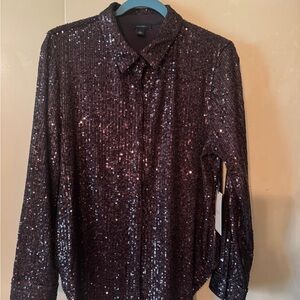 Sequin Button-Up Shirt-Halogen